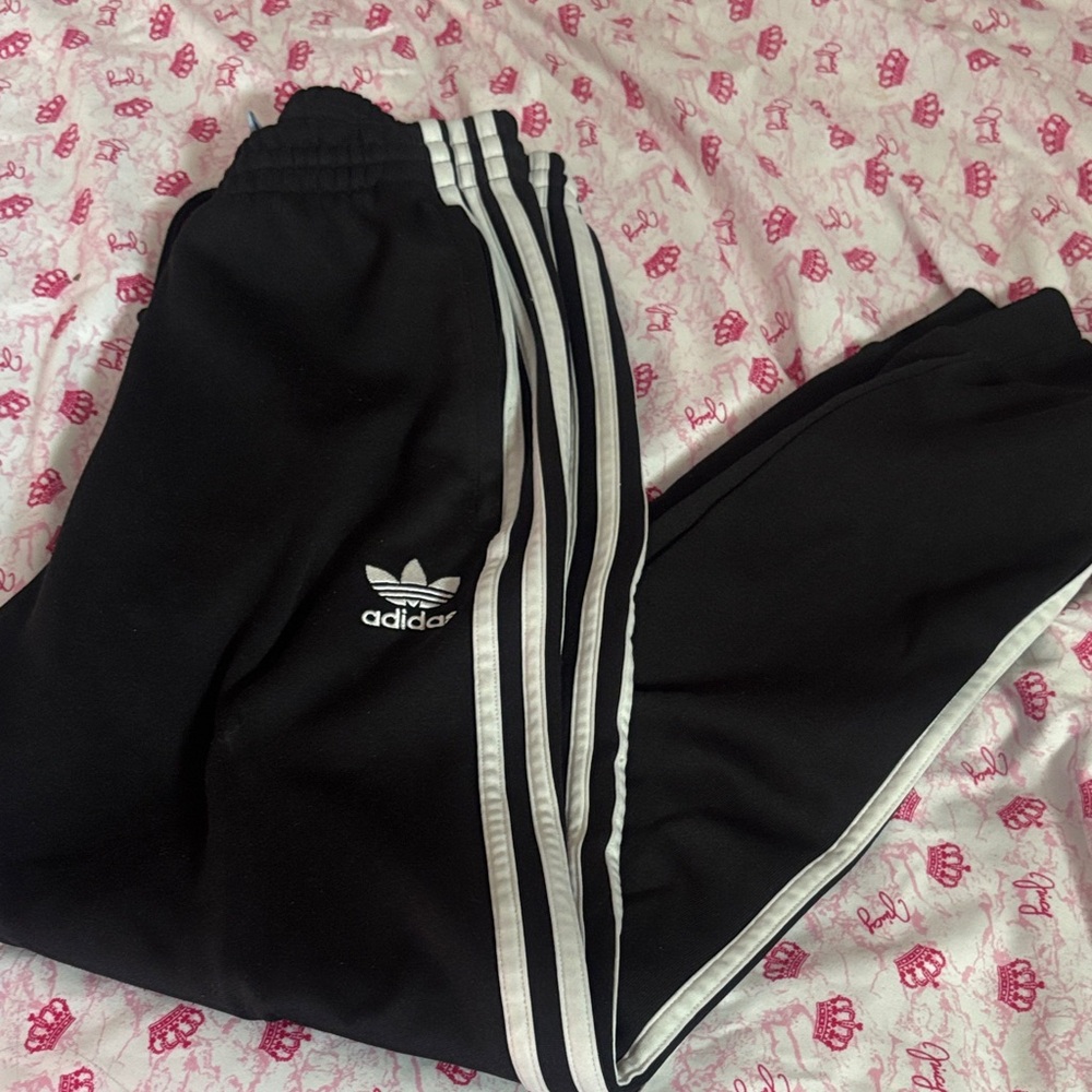 Adidas Kids Black Joggers with White Stripes